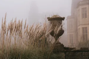A foggy day at Orchardleigh House in England.