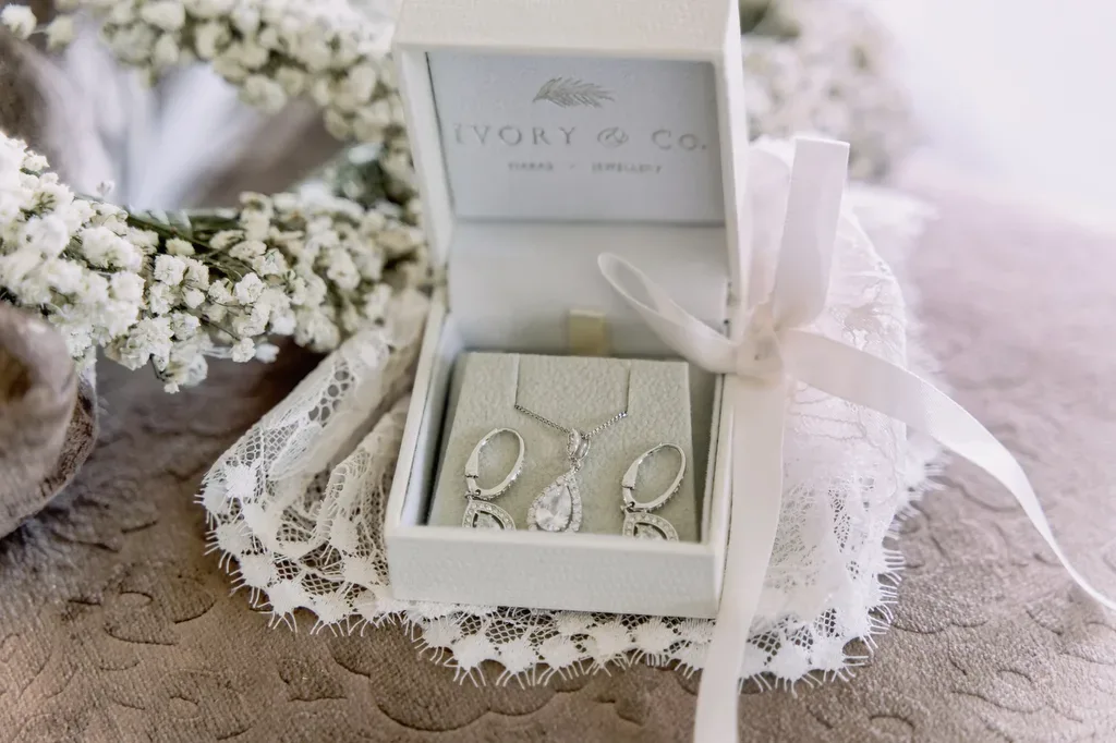 a pair of earrings in a gift box.