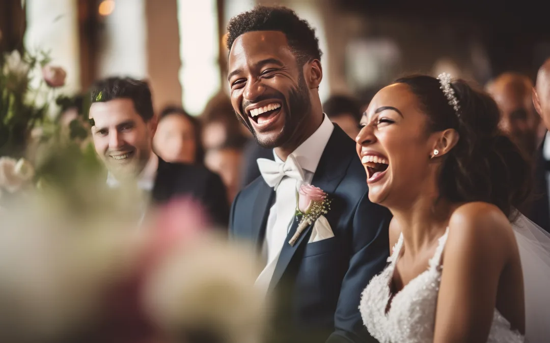 Wedding Trends: Bride and Groom Laughing whilst stood at the alter: Building Clienst