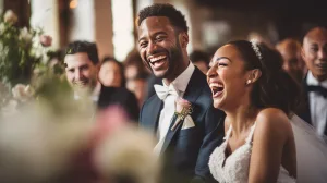 Wedding Trends: Bride and Groom Laughing whilst stood at the alter: Building Clienst