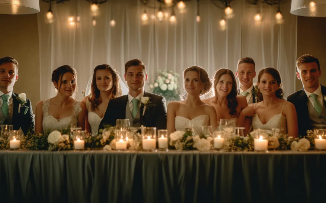 intimate weddings: a group of people sitting at a table with candles.