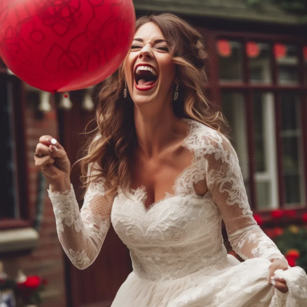 Seeing before you take the picture: a woman in a white dress holding a red balloon.