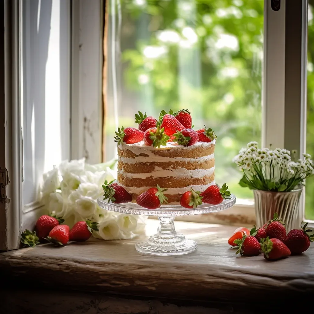 Photographer Clearwell castle:a cake sitting on top of a table next to flowers.