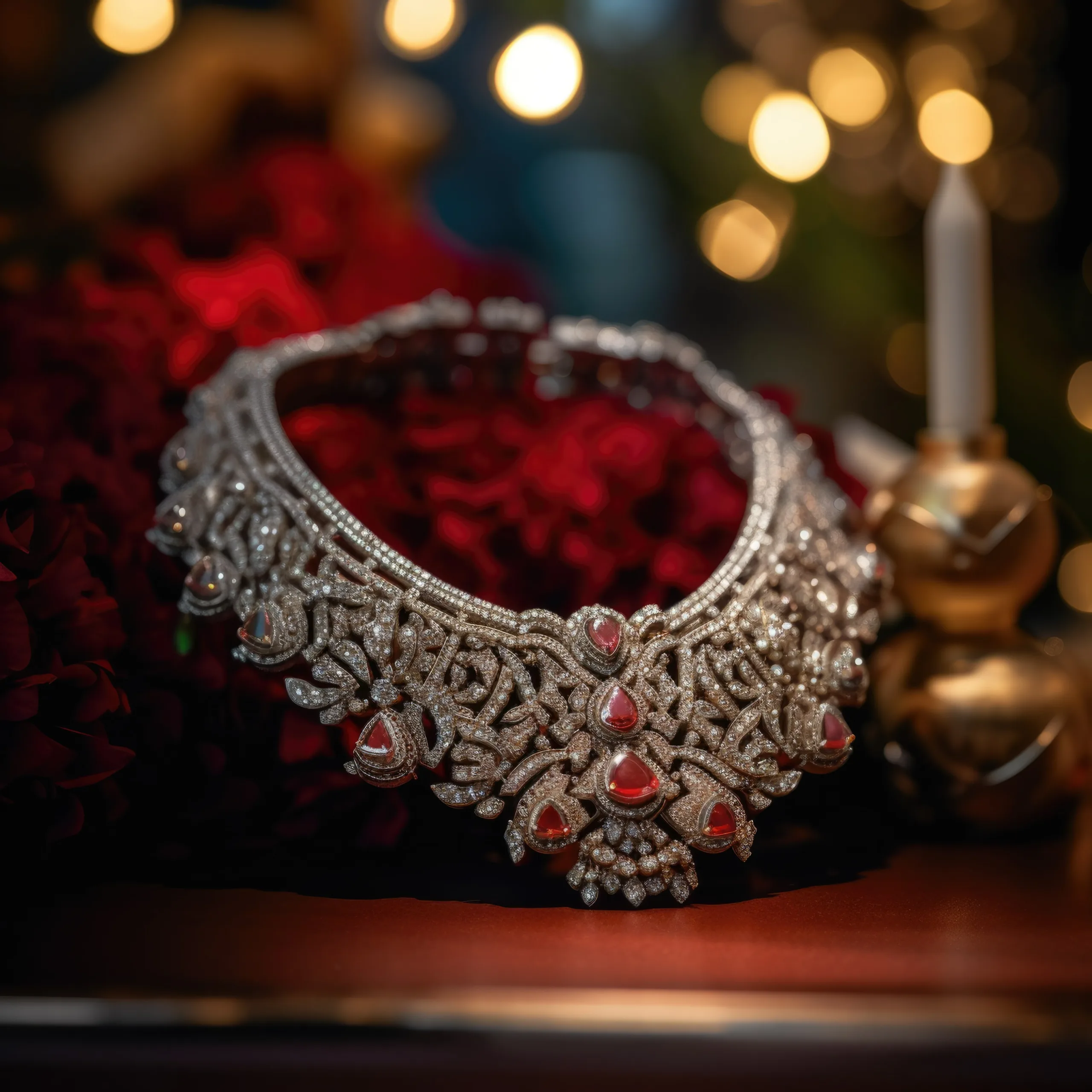 Photograph Wedding Jewellery: a close up of a bracelet and a candle.