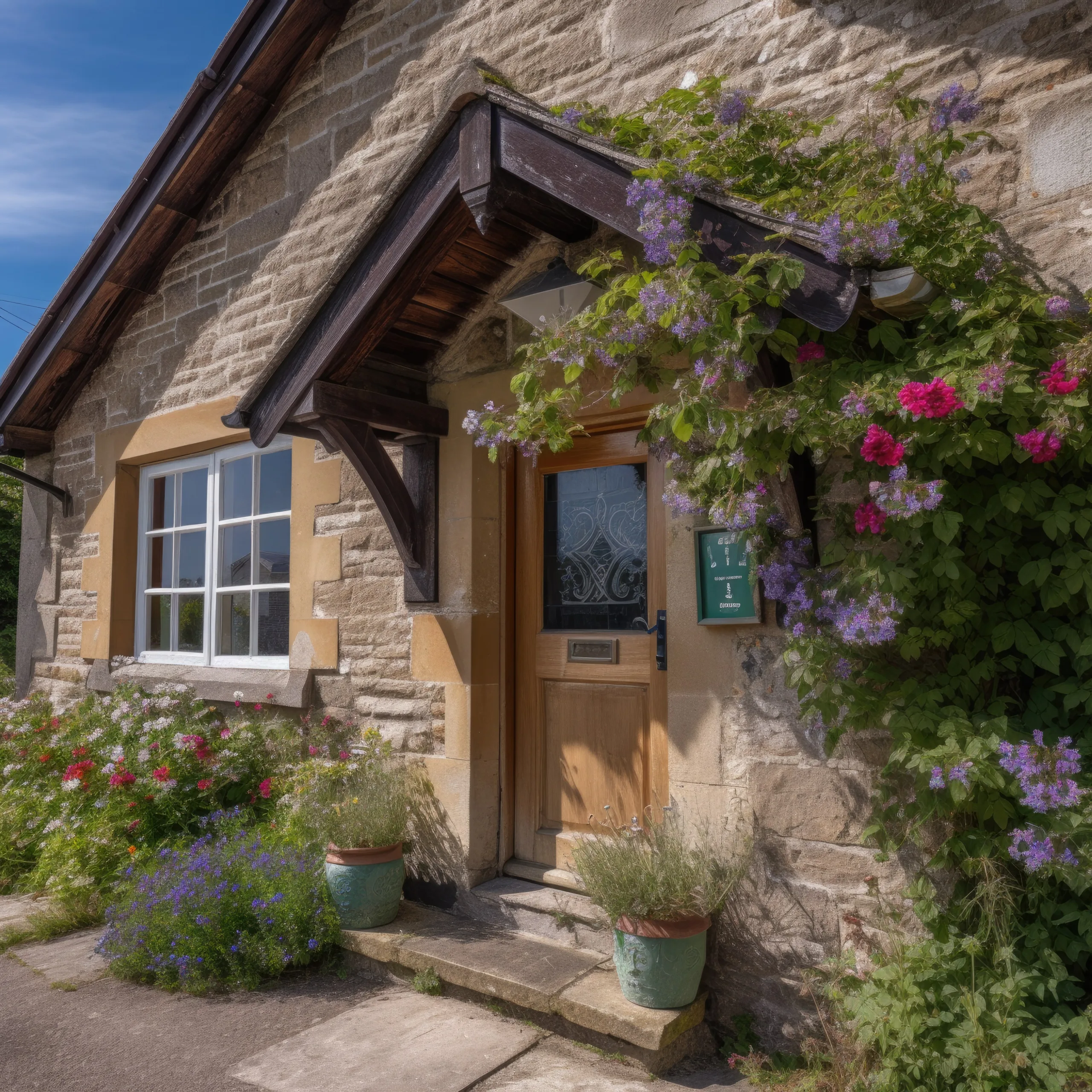 Village halls for your Wedding Day: a stone building with a wooden door and window.