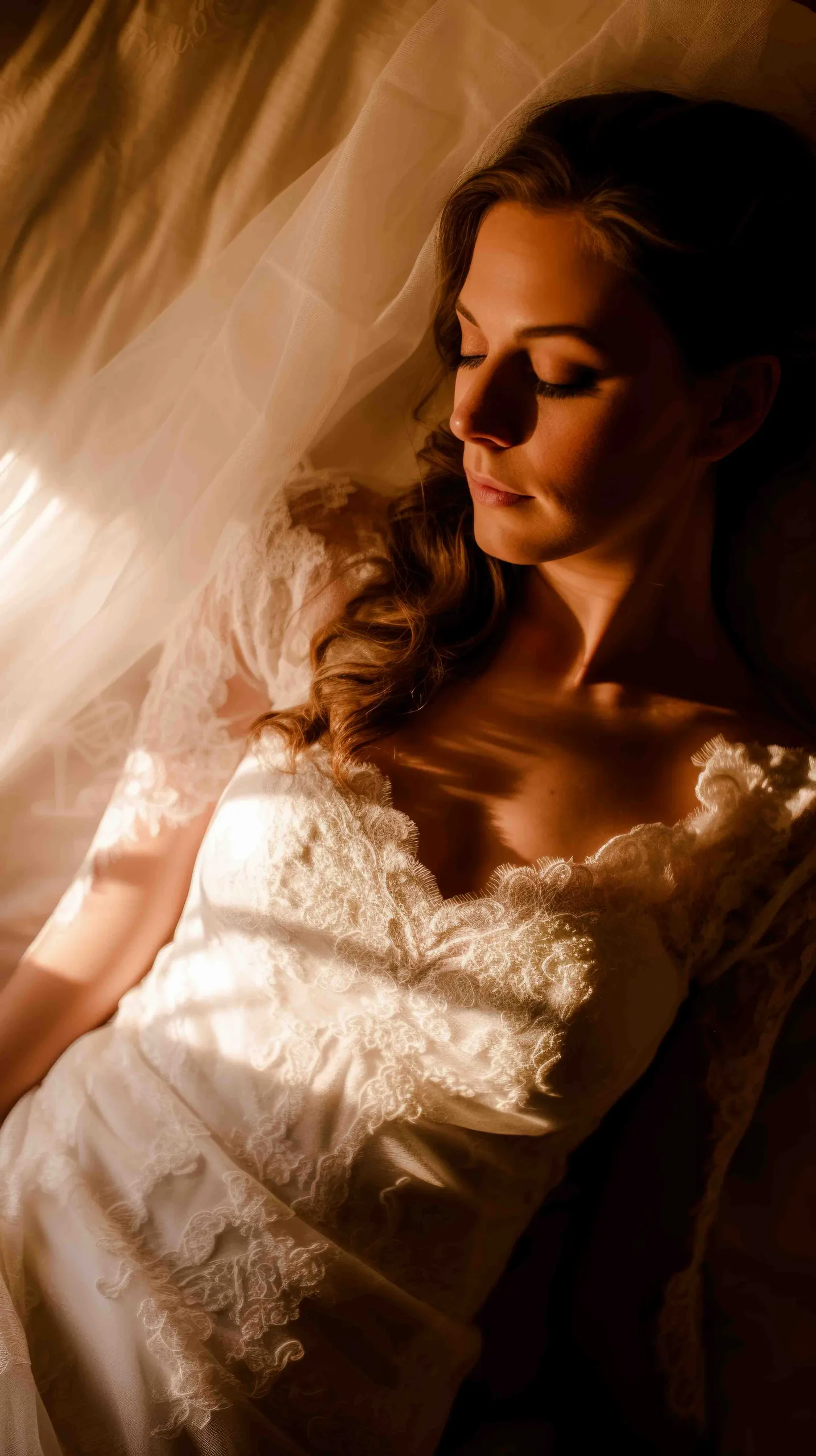 How to photograph the Bride: a woman in a wedding dress laying on a bed.