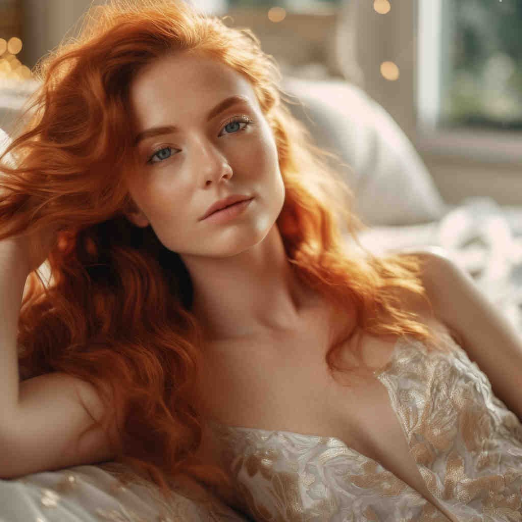Wedding Trends: a woman with red hair laying on a bed in Orchardleigh House