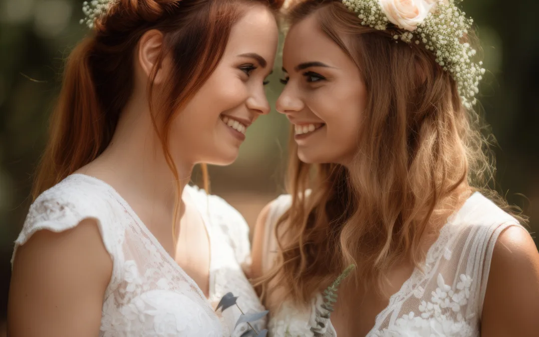 GAY Wedding at Orchardleigh Housetwo beautiful young women standing next to each other.