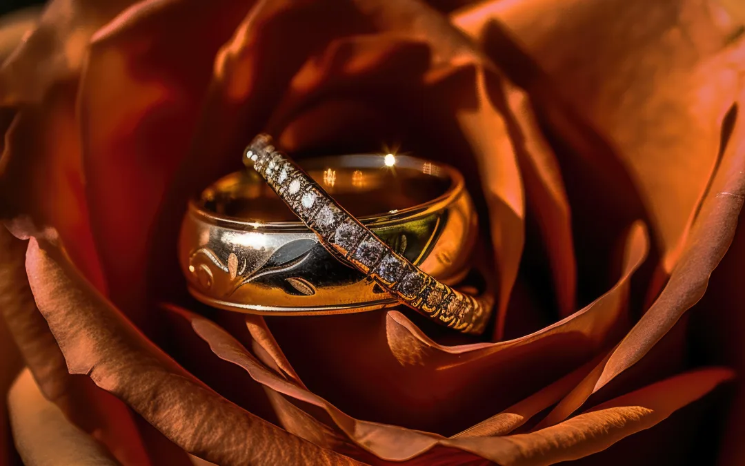 Photo Tips: Weddings on the Orchardleigh Estate:two wedding rings sitting on top of a rose.