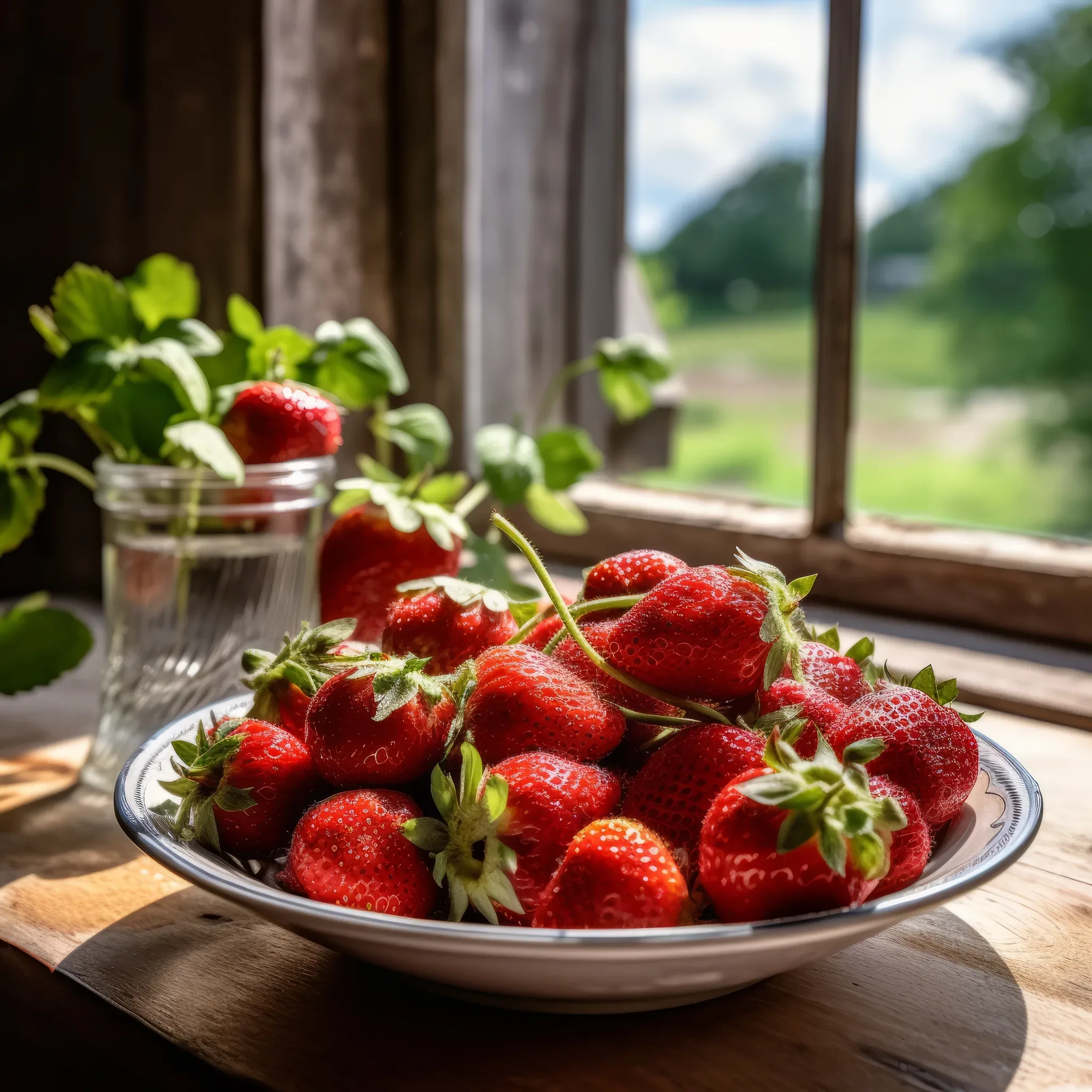 Organic farm Wedding Venue: a bowl of strawberries on a wooden table.