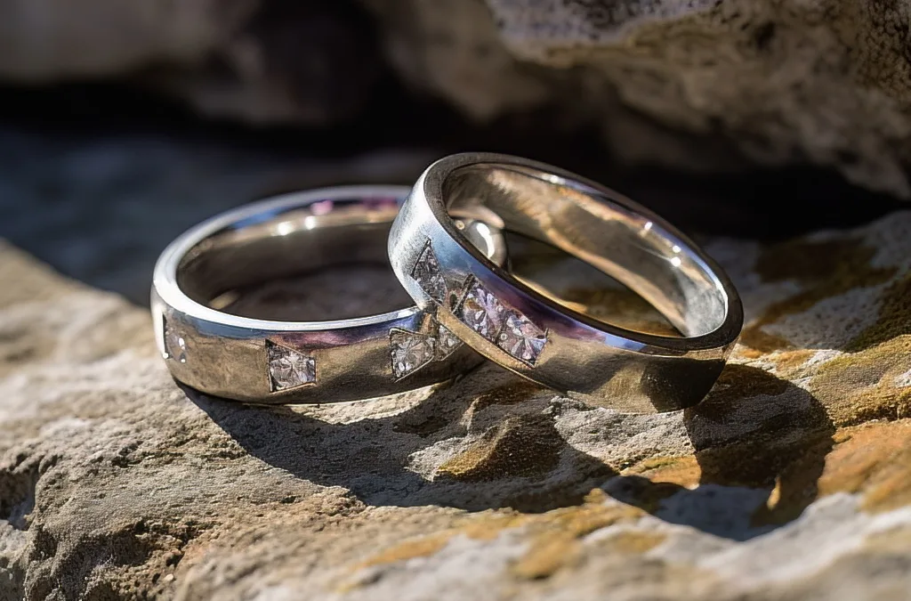 King William: Gay wedding at Orchardleigh Hoses Weddings: two wedding rings sitting on top of a rock.