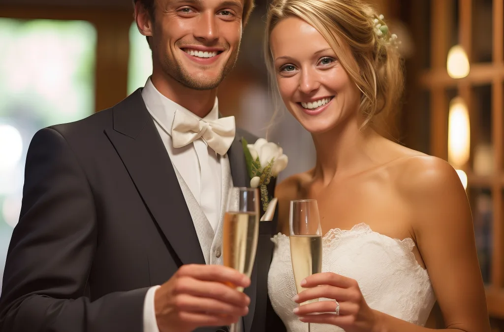 The Walnut Tree: The Great The barn: a man and a woman holding champagne flutes.