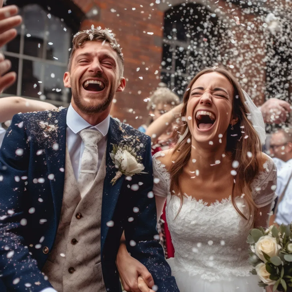 a bride and groom are surrounded by confetti. THE REVOLUTION OF THE WEDDING PHOTOGRAPHY INDSUSTRY
