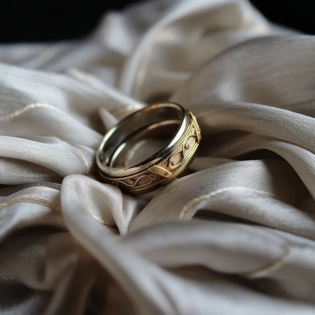 Wedding Venue Wick farm: two wedding rings sitting on top of a white cloth.