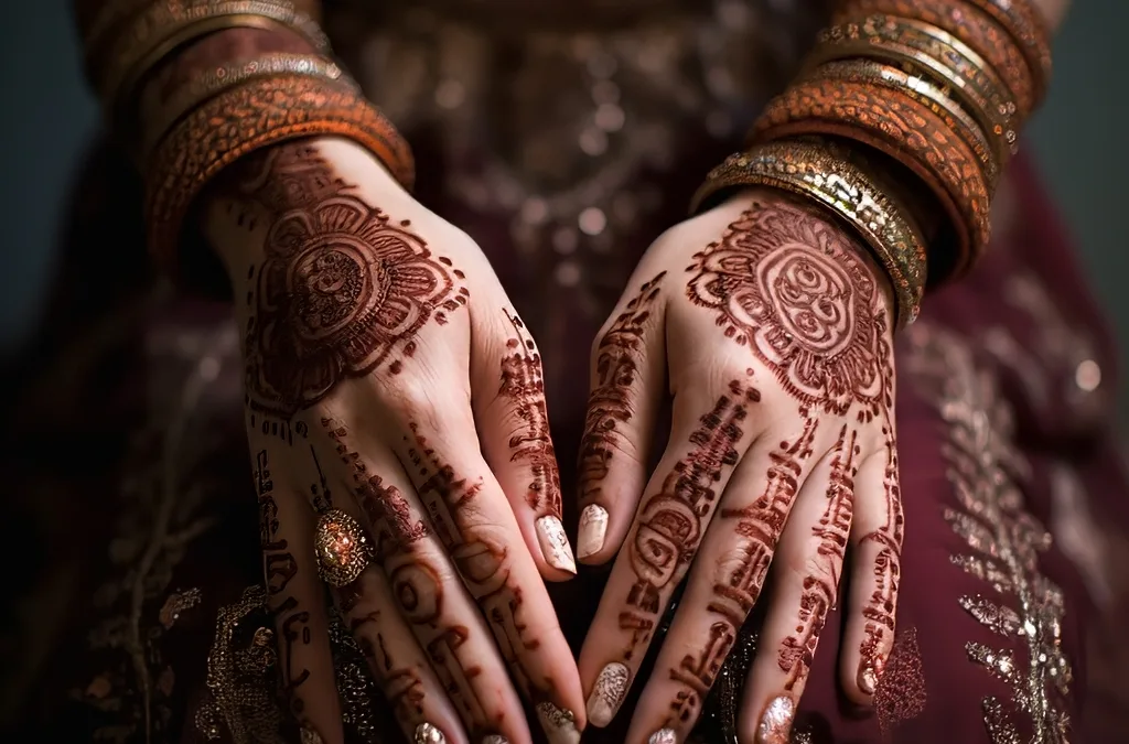 World Wedding traditions:a close up of a person's hands with hennap.