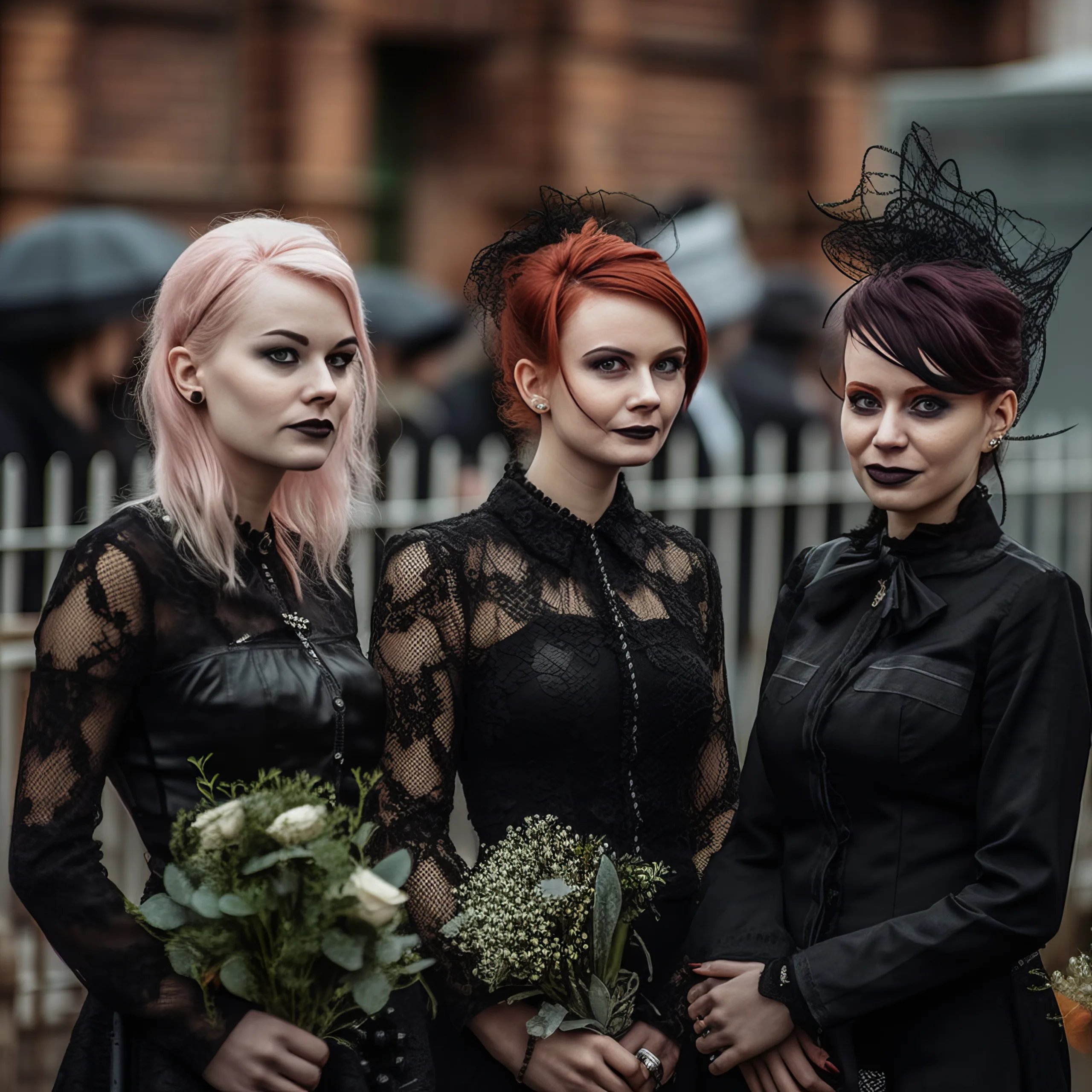 Goth Wedding Photographer: a group of three women standing next to each other.