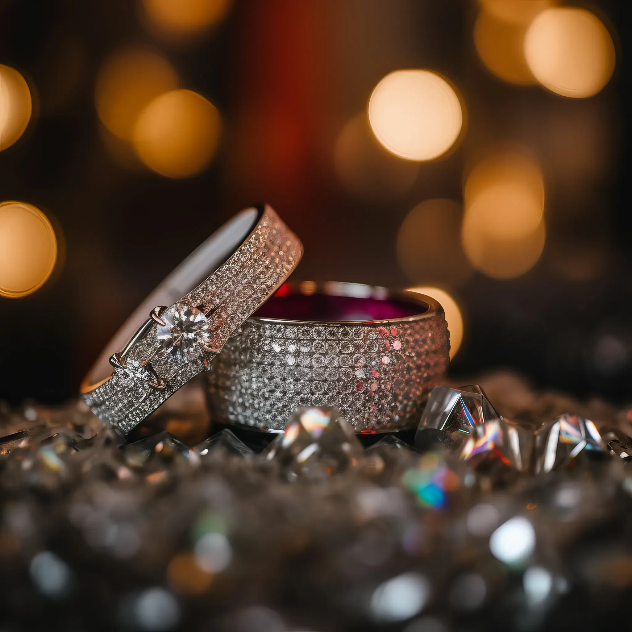 Walnut Tree Hotel: a couple of wedding rings sitting on top of a pile of diamonds.