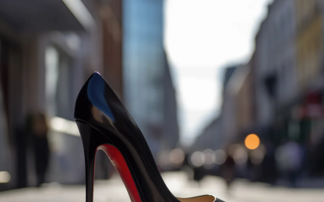 Plush Wedding at Orchardleigh House: Christian louboutin high heels on a city street.
