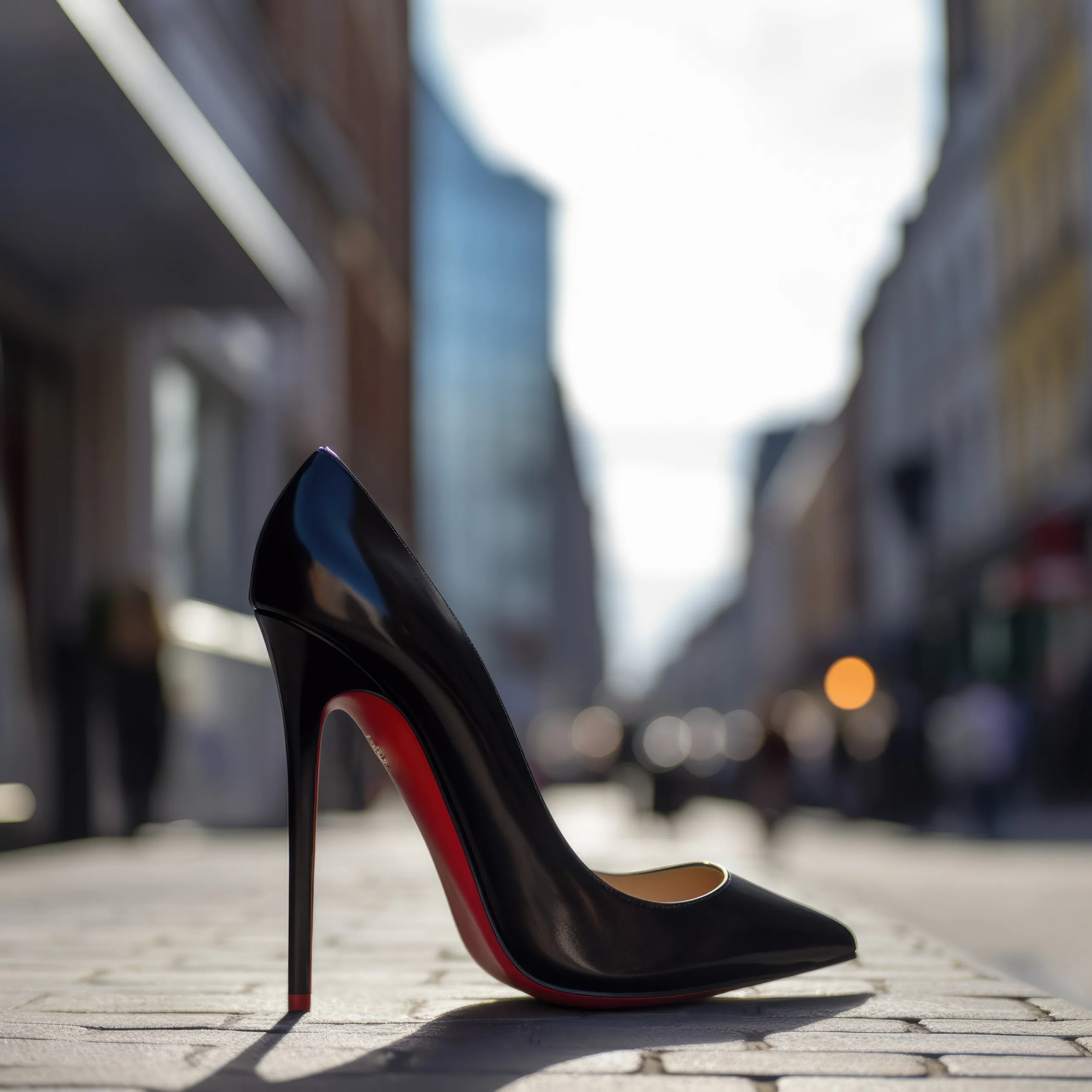 Plush Wedding at Orchardleigh House: Christian louboutin high heels on a city street.