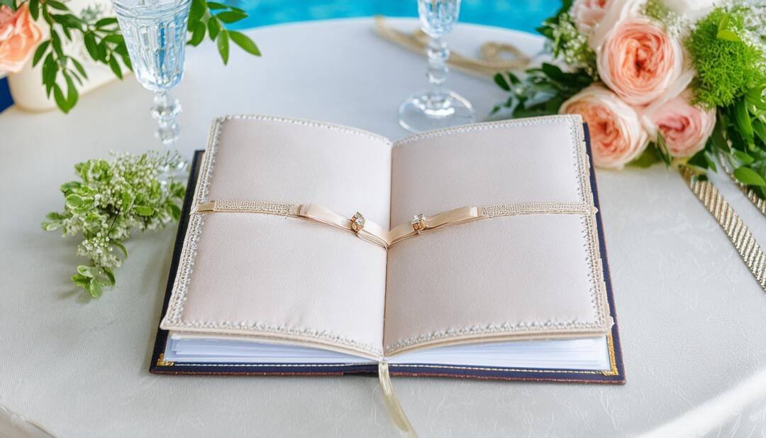 Photo of a wedding Guestbook on a table