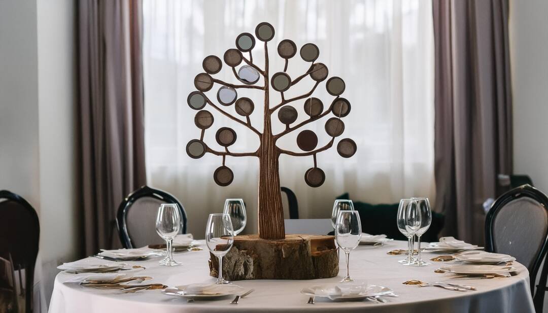 Photo of a wedding family tree on a table 