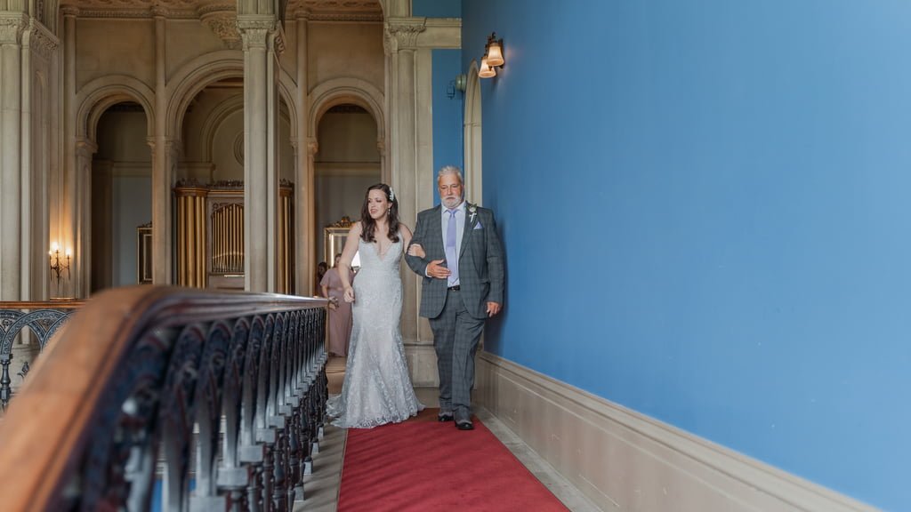 Grittleton house wedding venue photo of a bride on the stairs