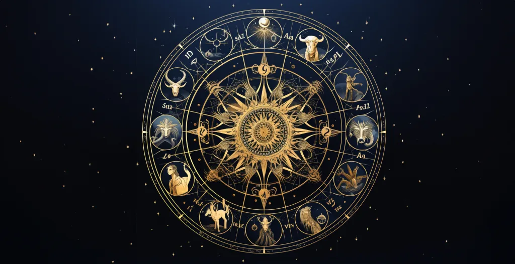 The zodiac wheel on a black background. Zodiac for your wedding date