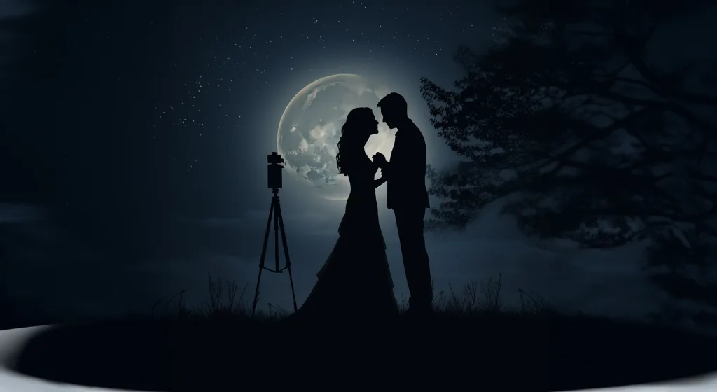 A silhouette of a couple in front of a full moon. Will it be a full moon at your wedding
