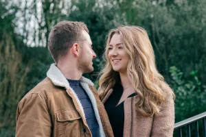 Stourhead Wedding Photographer15 A Stourhead wedding photographer captures a couple's intimate gaze in a park setting.