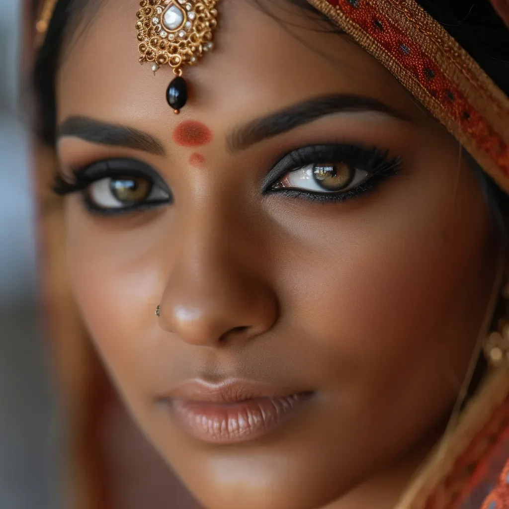 A beautiful indian bride wearing a traditional sari.