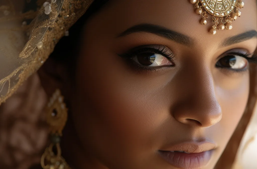 A beautiful indian bride with gold jewelry and makeup. Tips for future Brides