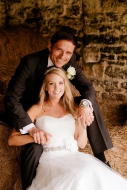 Photography at Wick farm: a bride and groom posing for a picture.