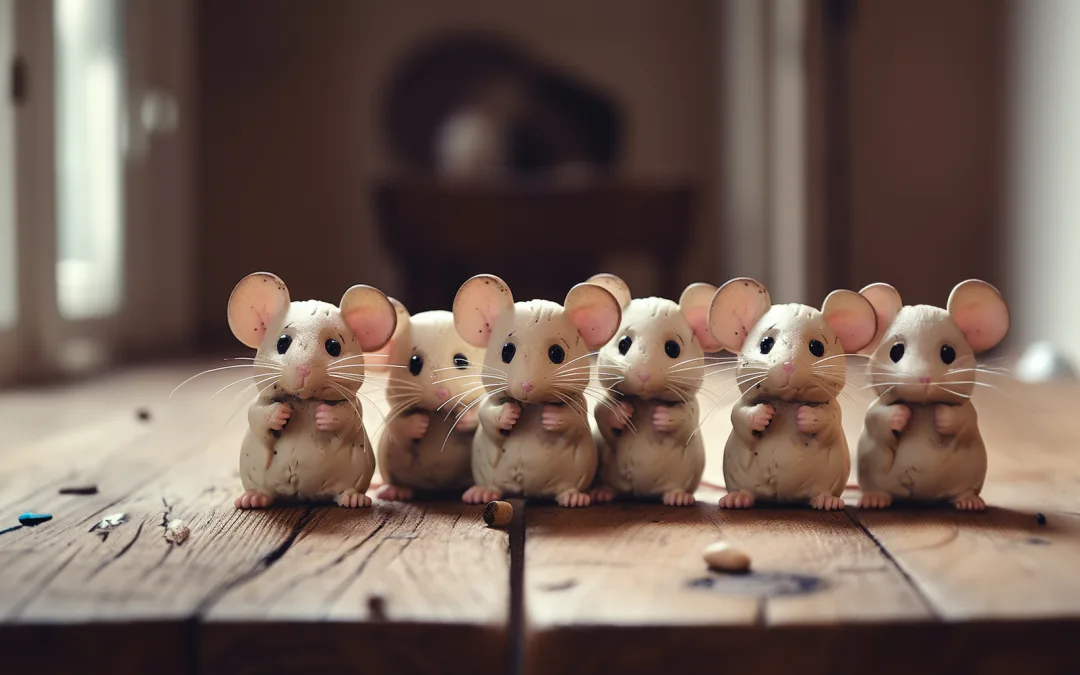 A group of mice sitting on a wooden table. Ditch the wedding groups