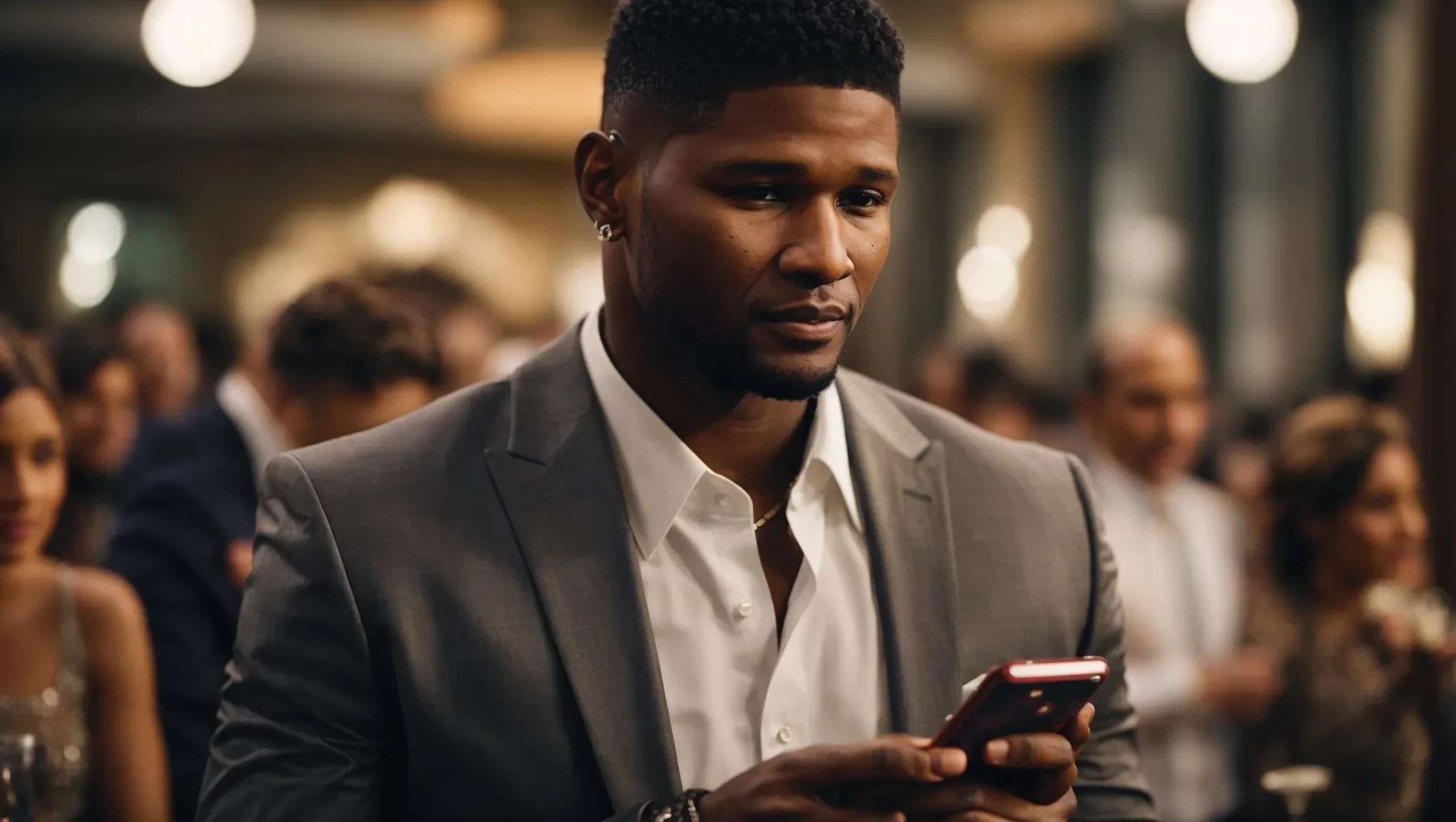A man in a suit looking at his cell phone. Social Media 