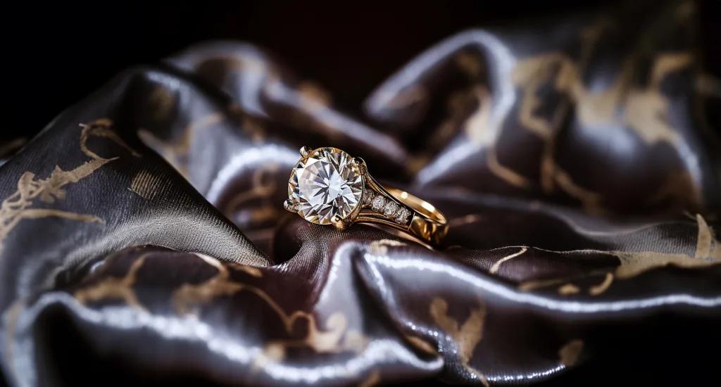 A diamond ring on a silk fabric at The Manor House Castle Combe