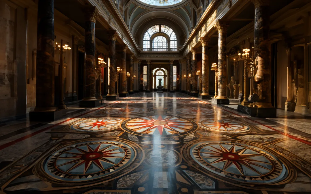 An ornate floor in a building. History of Photography