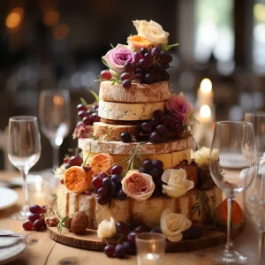 A cheese cake with grapes and grapes on top.